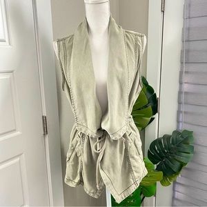 Green Vest, Open Vest Top, Waterfall Top, Drape Top, Tie Waist